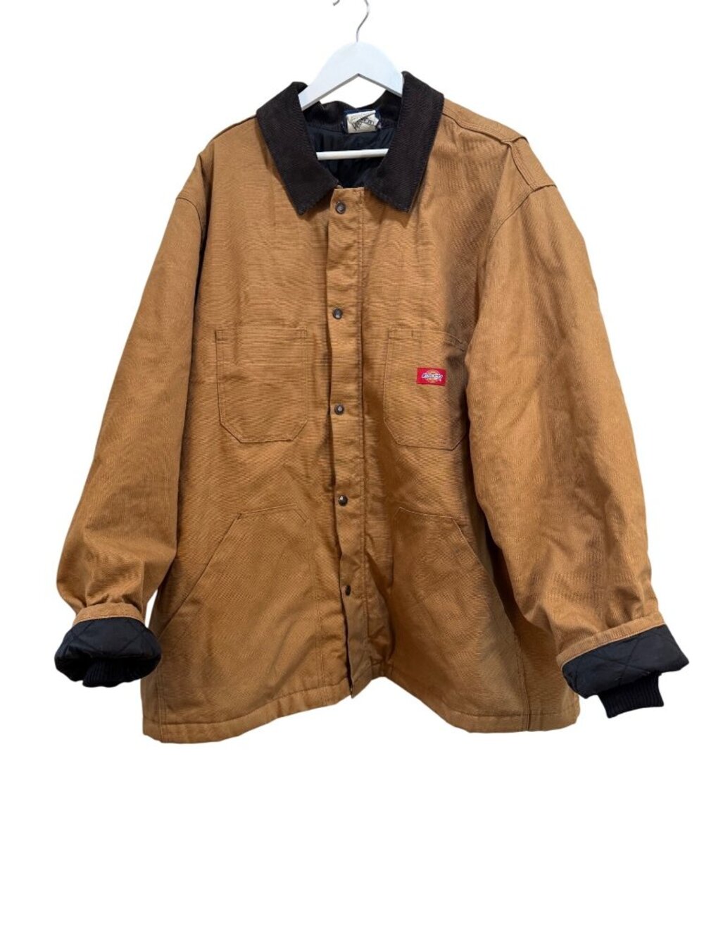 Dickies Duck Canvas Quilted Chore Utility Barn Coat Jacket Brown Corduroy Collar